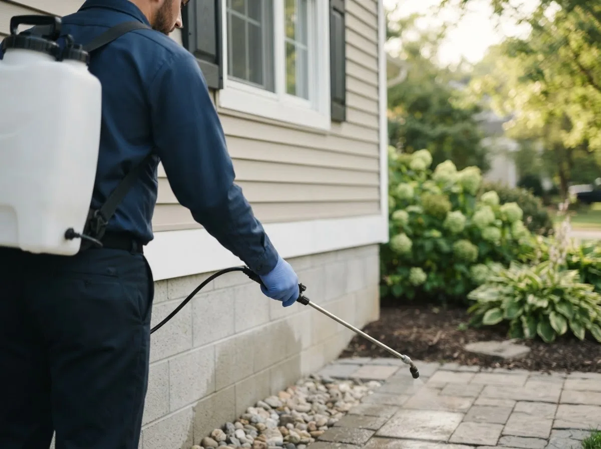 Pest control technician inspecting a home in Cable, WI